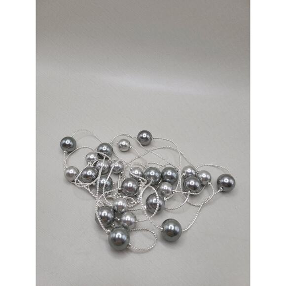 Modern Silver Tone 38 Inch Necklace with Gray Faux Pearls 10mm Beads - Picture 5 of 7